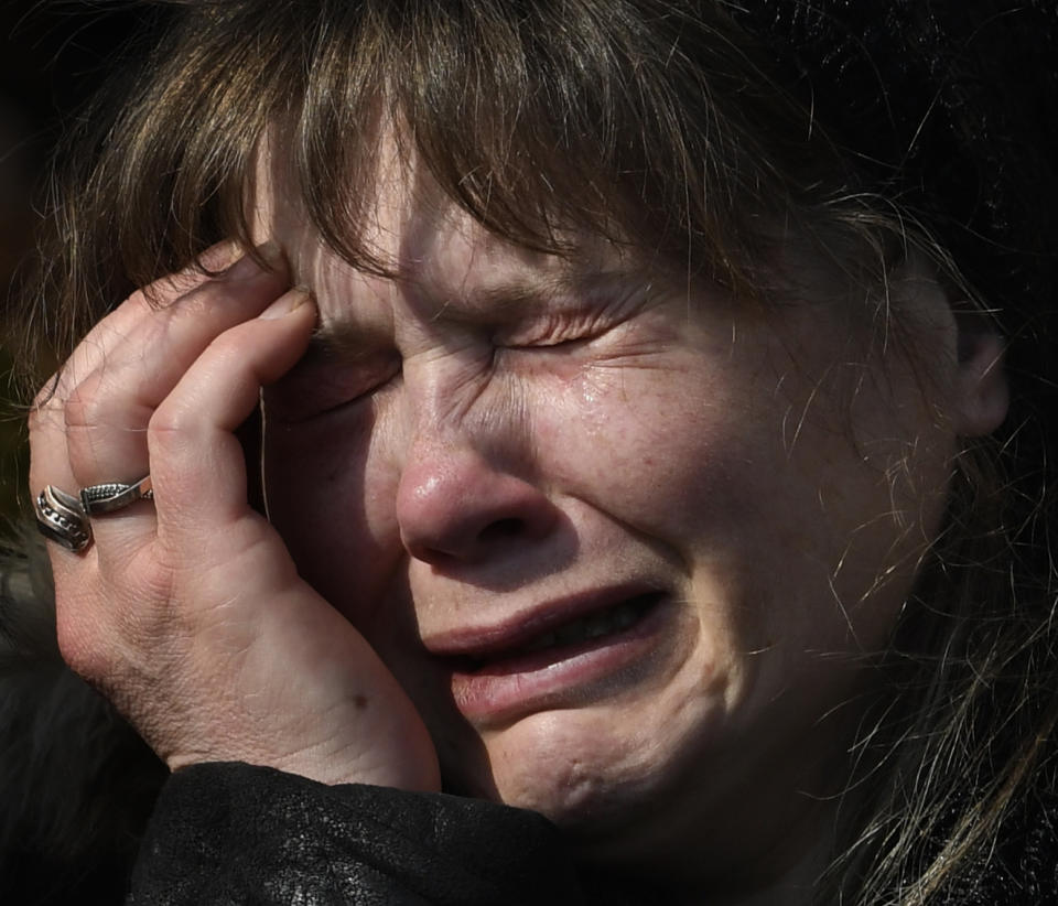 A woman crying.