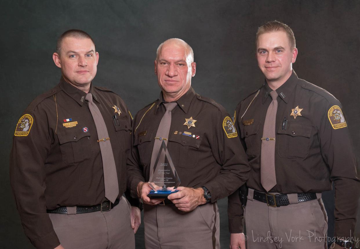 The Cheboygan County Office of Emergency Management was given the 2022 Cheboygan Area Chamber of Commerce Organization of the year. The award was presented to Cheboygan County Sheriff Dale Clarmont (center) and Lieutenants Josh Ginop (left) and Jeremy Runstrom (right.)