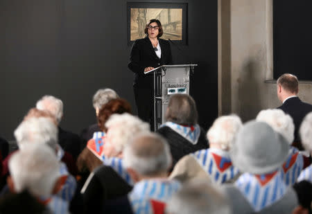 Ambassador of Israel to Poland Anna Azari speaks during a commemoration event at the former Nazi German concentration and extermination camp Auschwitz II-Birkenau, during the ceremonies marking the 74th anniversary of the liberation of the camp and International Holocaust Victims Remembrance Day, near Oswiecim, Poland, January 27, 2019. Agencja Gazeta/Jakub Porzycki via REUTERS