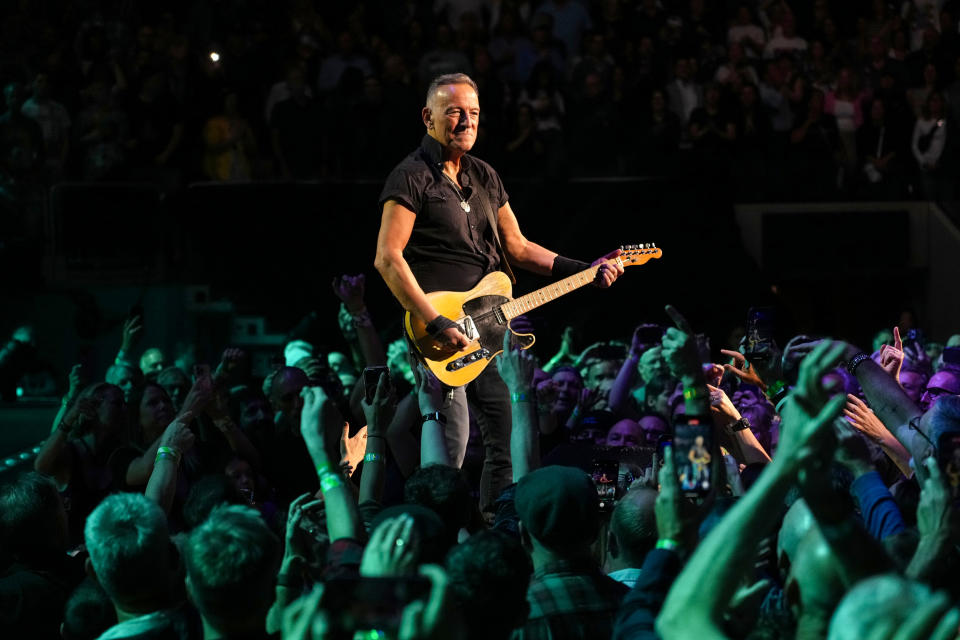 Bruce Springsteen performs in Elmont, N.Y., on April 11, 2023. (Kevin Mazur / Getty Images file)