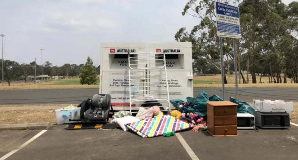 Illegal dumping outside donation bins is a huge issues for charities. Source: Twitter