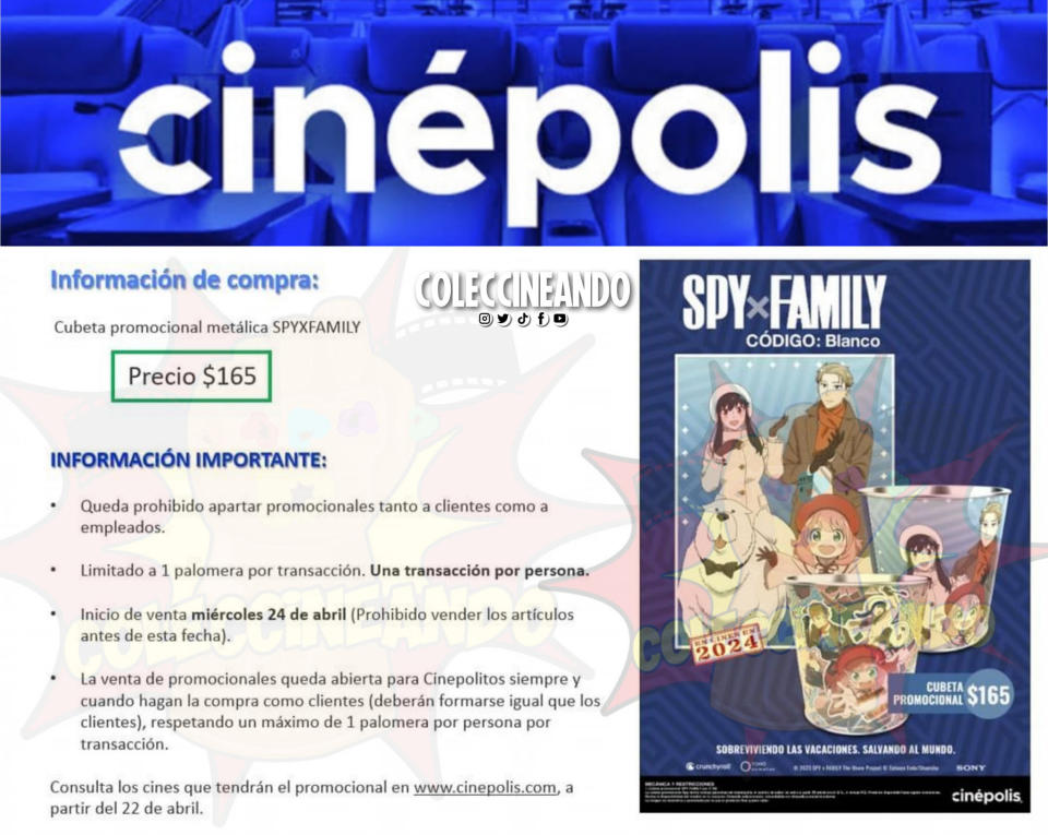 Así serán las 2 palomeras de SPY×FAMILY CÓDIGO: Blanco que ofrecerá Cinépolis (imagen: Coleccioneando, vía Facebook)