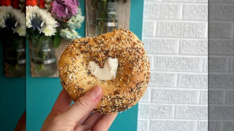 Leroy's everything bagel with cream cheese