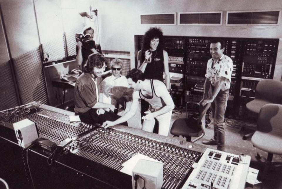 Queen with Rudi Dolezal in the recording studio.