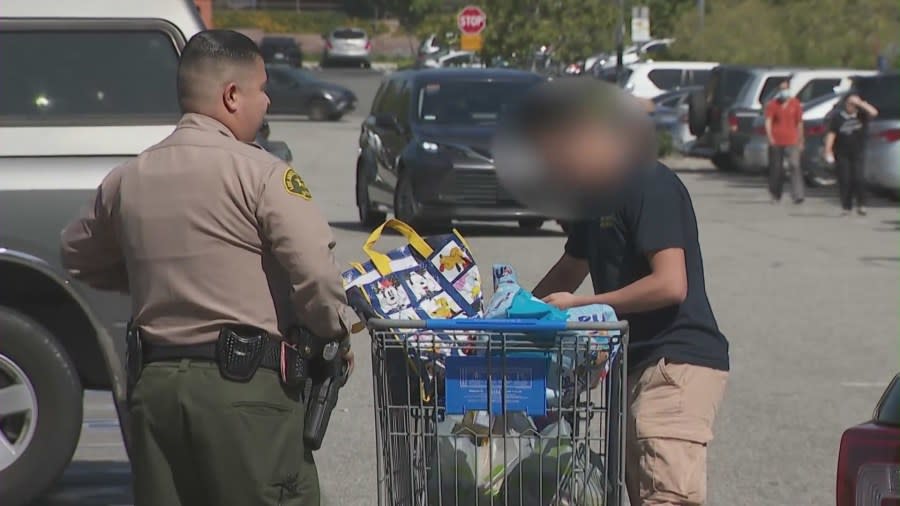 Deputies catch a shoplifting suspect at a shopping center in Rosemead during a retail theft sting on April 19, 2024. (KTLA)