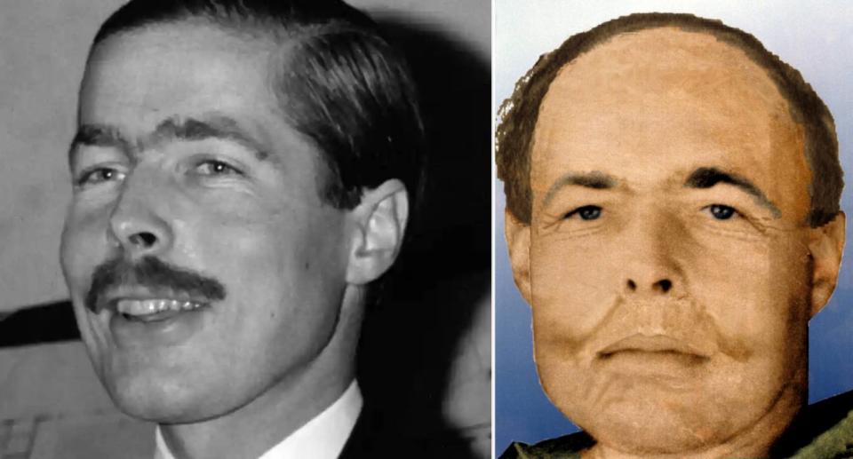 Lord Lucan in the 1970s and a computerised image of what he may look like as an older man