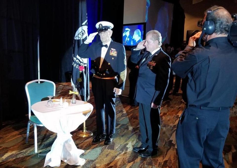 An empty chair and table symbolize the prisoners of war and soldiers missing in action at Salute to the Military. This year’s event will be held at the Beau Rivage Resort & Casino.