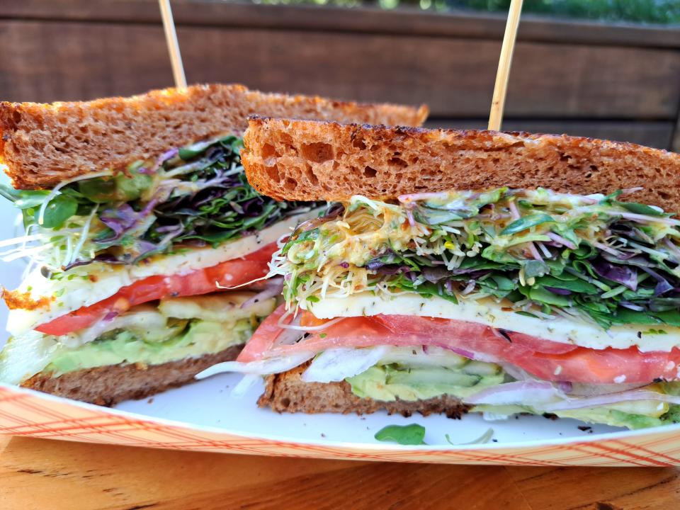 The Powerhouse ($13) at Uncle June's could be an apt salad course for your container-shops combo meal. This vegtastic sandwich is inches high and will test even the mightiest maw on the first bite.