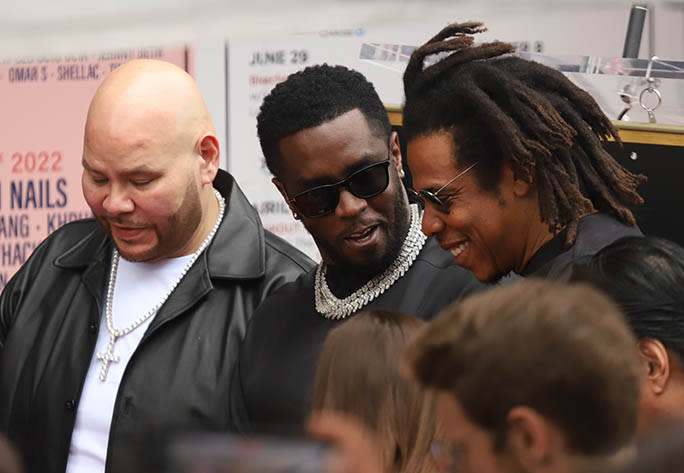 (L-R) Fat Joe, Diddy and Jay-Z at DJ Khaled’s Hollywood Walk of Fame ceremony in Los Angeles on April 11, 2022. - Credit: APEX / MEGA