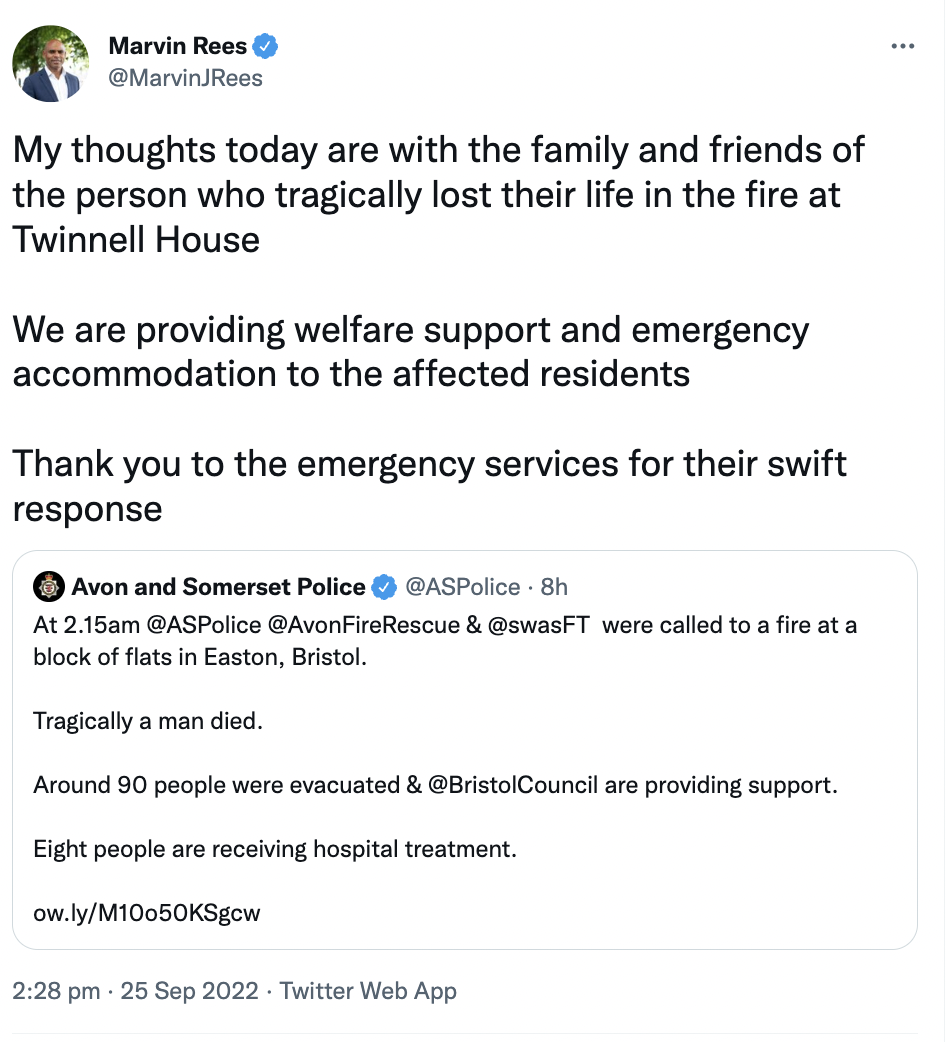 Mayor of Bristol Marvin Rees tweeted about the incident. (Twitter/Marvin Rees)