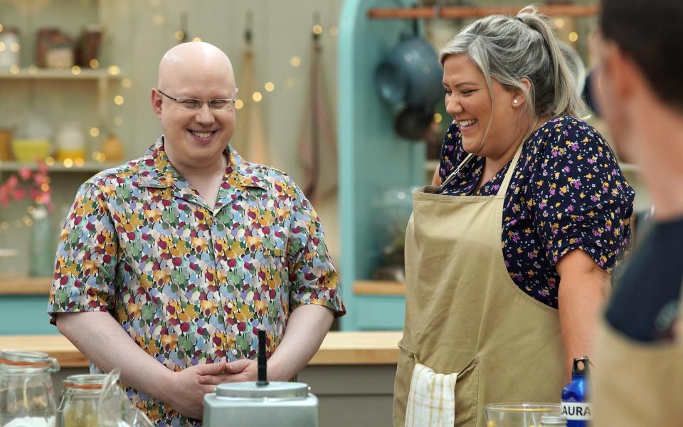 Laura with Matt Lucas on the Great British Bake Off - Love Productions