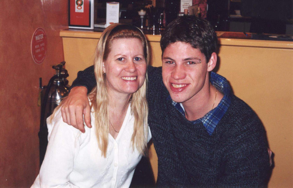 Julie-Anne Finney with her son David in 1998, when David was 18 and just completed his Navy training at HMAS Cerberus. Source: Julie-Anne Finney 