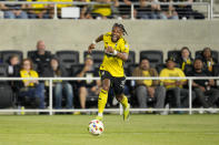 Columbus Crew's Steven Moreira controls the ball during the second half of the team's MLS soccer match against CF Montréal on Saturday, April 27, 2024, in Columbus, Ohio. (AP Photo/Jeff Dean)