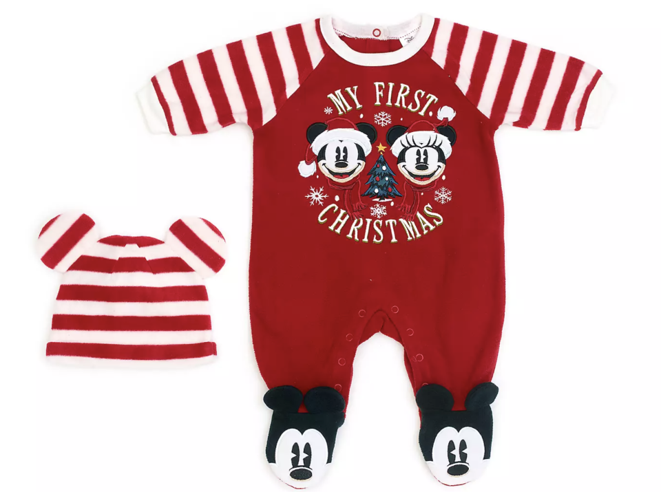 Micky und Minnie - Baby Body und Mütze im Weihnachtsdesign