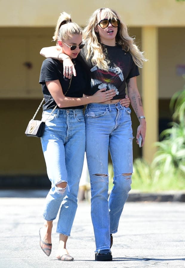 Miley Cyrus and Kaitlynn Carter are seen on Sept. 14, 2019, in Los Angeles.<p><a href="https://www.gettyimages.com/detail/1174961152" rel="nofollow noopener" target="_blank" data-ylk="slk:Chris Wolf/Star Max/Getty Images;elm:context_link;itc:0;sec:content-canvas" class="link ">Chris Wolf/Star Max/Getty Images</a></p>