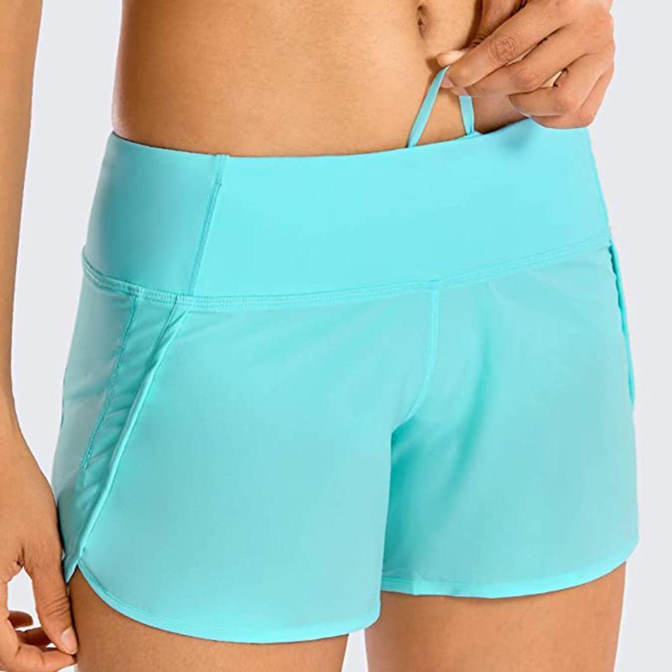 CRZ YOGA Women's Quick-Dry Athletic Sports Running Workout Shorts with Zip Pocket