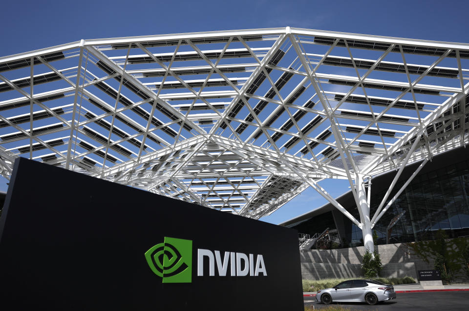 SANTA CLARA, CALIFORNIA - MAY 30: An exterior view of the NVIDIA headquarters on May 30, 2023 in Santa Clara, California. Chipmaker NVIDIA reached a $1 trillion market cap at the open bell of the NYSE on Tuesday morning. The company is forecasting second quarter sales of $11 billion, 50 percent higher than analyst estimates of $7.15 billion. (Photo by Justin Sullivan/Getty Images)