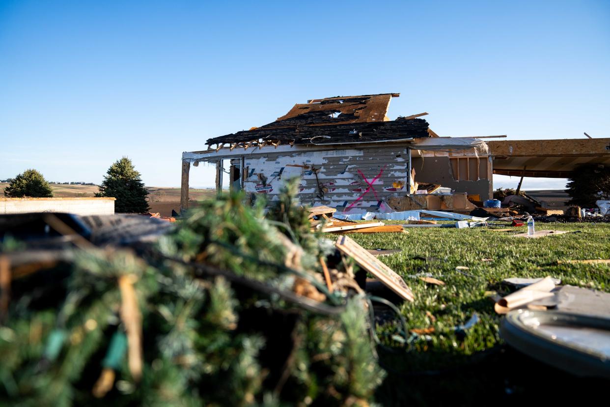 Damage seen from the morning after a powerful tornado swept through Minden Saturday, April 27, 2024.