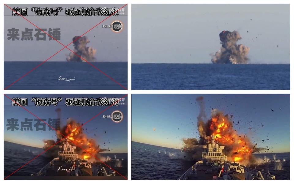<span>Screenshot comparison between the video shared in the false posts (left) and in the Norwegian Armed Forces' Facebook post (right)</span>