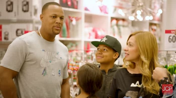 Adrian Beltre and his family showed up in a holiday ad, unbeknownst to those filming. (Screen shot/YouTube)