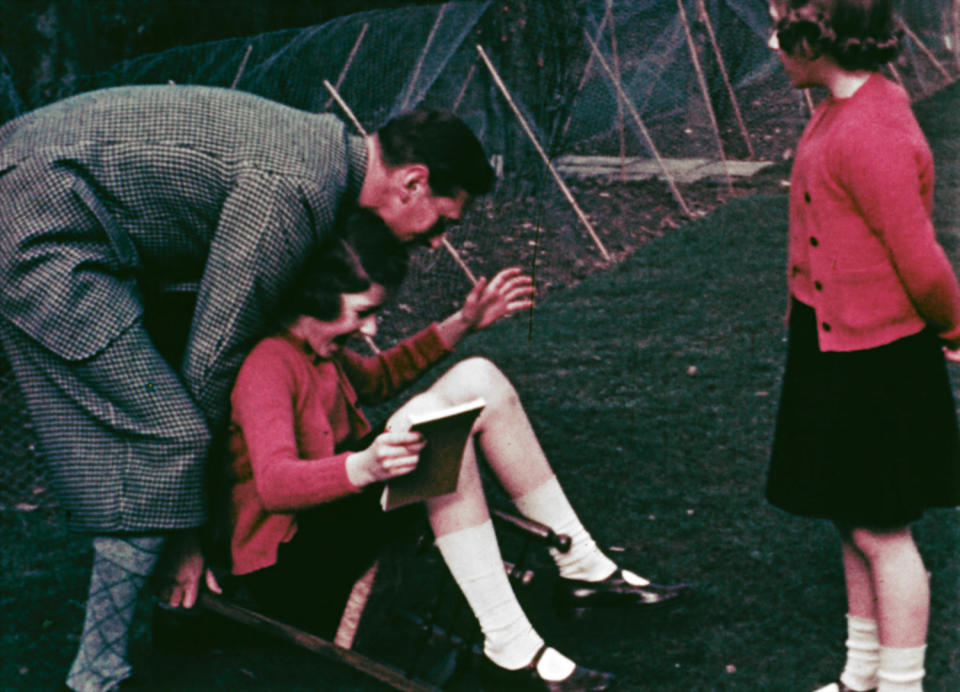 <p>Princess Elizabeth with her father King George VI and her sister Princess Margaret during the war at Royal Lodge Windsor in 1940.</p>