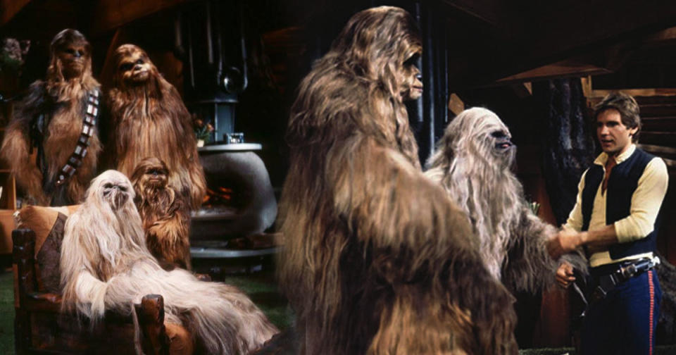 Han Solo meets Chewie's Wookie family in the 1978 Star Wars Holiday Special.