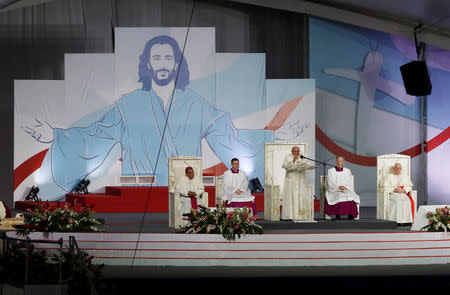 Pope Francis attends a vigil at Saint Paul II Metro Park during World Youth Day in Panama City, Panama January 26, 2019. REUTERS/Henry Romero