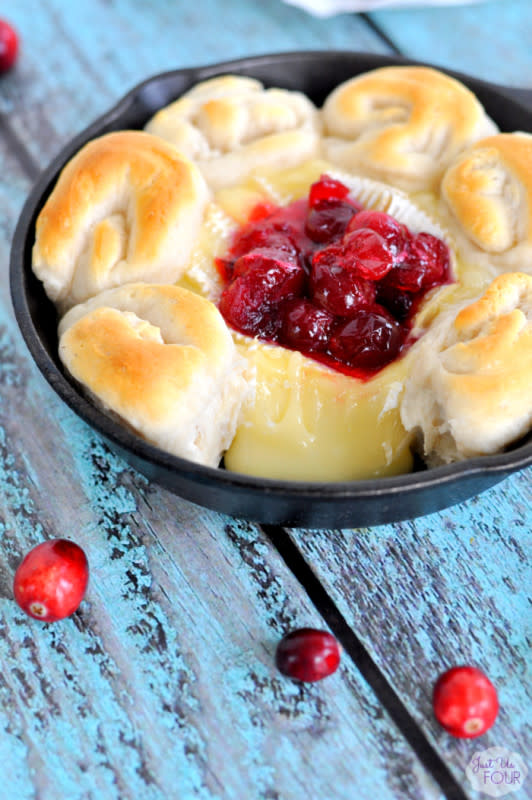 <p>Just Us Four</p><p>Your guests will go back for more when they discover creamy brie underneath that cranberry deliciousness.</p><p><strong>Get the recipe: <a href="http://www.justusfourblog.com/2015/11/cranberry-brie-skillet-holiday-appetizer/" rel="nofollow noopener" target="_blank" data-ylk="slk:Cranberry Brie Skillet;elm:context_link;itc:0;sec:content-canvas" class="link ">Cranberry Brie Skillet</a></strong></p>