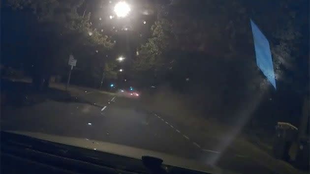 The silver Ford can be seen driving off into the distance, fleeing the crash scene. Photo: Dashcam Owners Australia