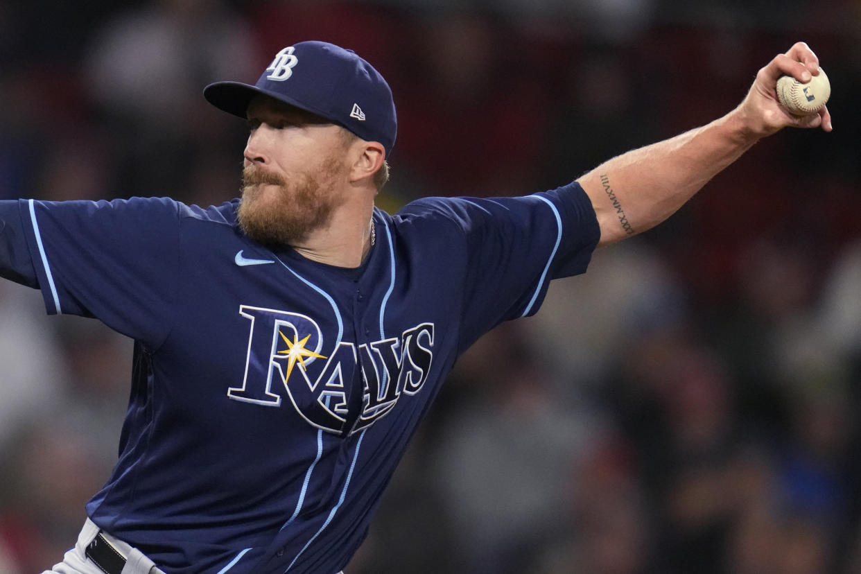 Tampa Bay Rays relief pitcher Jake Diekman delivers during the seventh inning of the team's baseball game against the Boston Red Sox at Fenway Park, Wednesday, Sept. 27, 2023, in Boston. (AP Photo/Charles Krupa)