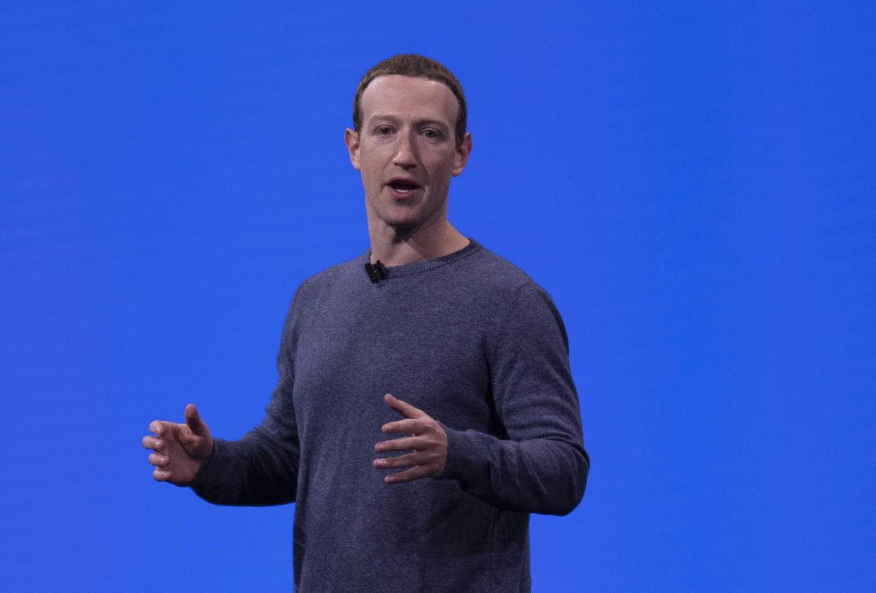 Facebook CEO Mark Zuckerberg delivers the keynote speech during Facebook Developer Conference F8 2019 at the McEnery Convention Center in San Jose, California, United States on April 30, 2019. (Photo by Yichuan Cao/Sipa USA)