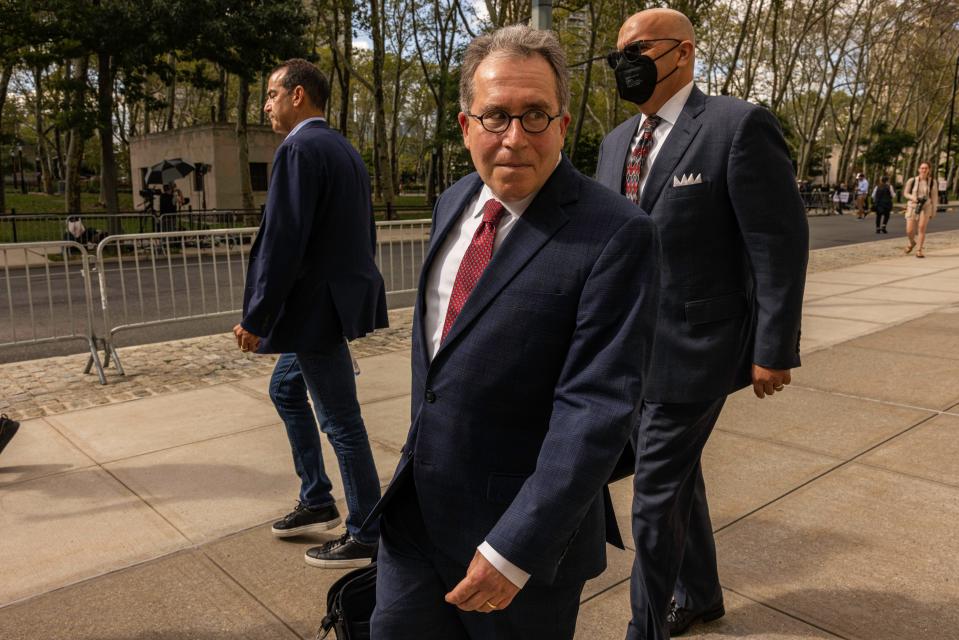 Federal prosecutors leave Brooklyn Federal Courthouse on Sept. 20, 2022, in New York City. Former President Donald Trump's legal team appeared before Judge Raymond Dearie, the special master assigned last week, in federal court to discuss the records that the FBI obtained on Aug. 8, 2022, in a hearing that is open to the public.