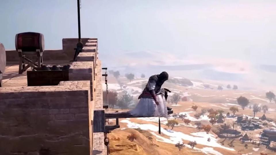 Xia sat on top of a building in Assassins Creed Codename Jade