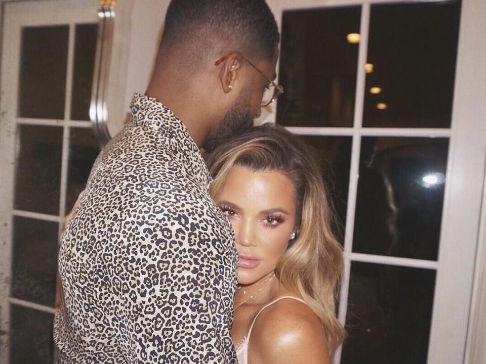 Tristan Thompson and Khloe Kardashian hug in an Instagram photo.