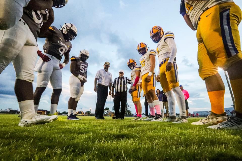 Charlotte at Lehigh high school football. Local educators and politicians as well as and Florida Commissioner of Education, Manny Diaz Jr., were on hand to kick off the game with a few words. Diaz flipped the coin. 