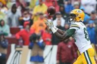 Sep 23, 2018; Landover, MD, USA; Green Bay Packers wide receiver Geronimo Allison (81) catches a touchdown pass against the Washington Redskins in the second quarter at FedEx Field. Mandatory Credit: Geoff Burke-USA TODAY Sports