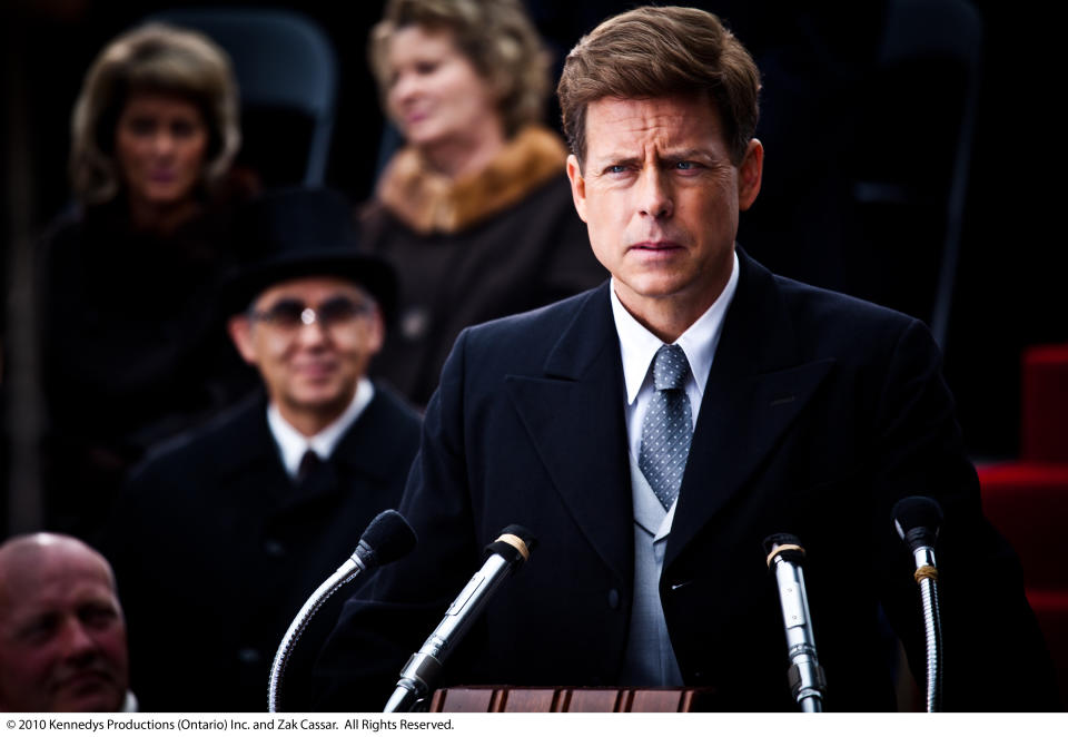 John F. Kennedy, played by Greg Kinnear, is inaugurated as president in this scene from 