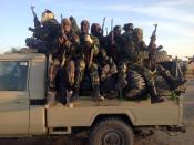 Soldiers of the Chadian army patroling at the border between Nigeria and Cameroon, some 40 km from Maltam, as part of a military contingent against the armed Islamist group Boko Haram, on January 21, 2014