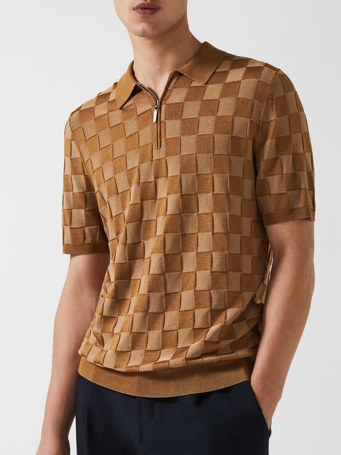 Tobacco Bali - Che
                    Basket Weave Half Zip Polo T-Shirt