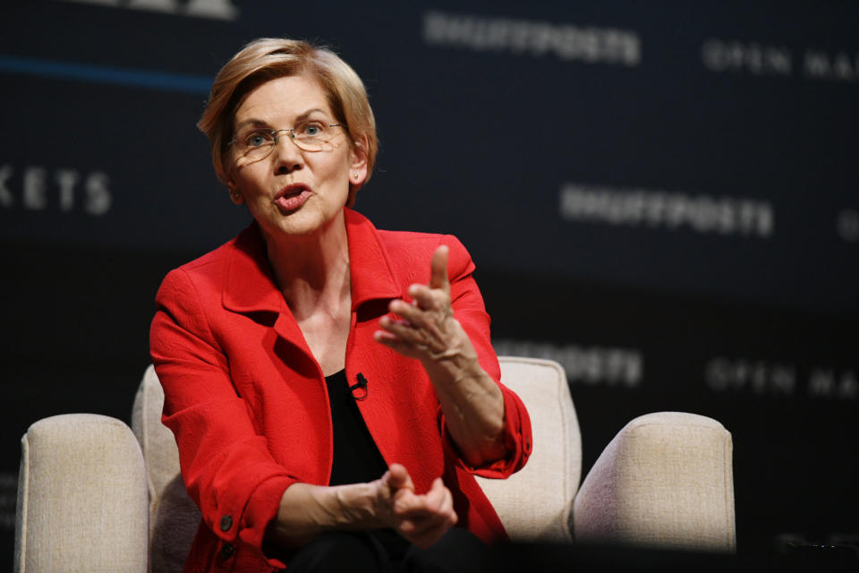 Elizabeth Warren speaks at the HuffPost Heartland Forum in Storm Lake, Iowa. 