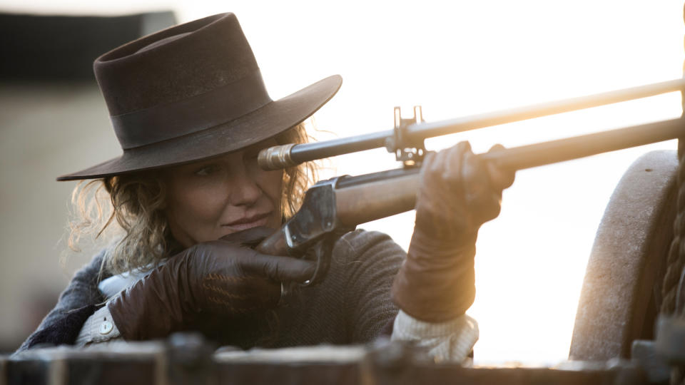 Faith Hill interpreta a la colona Margaret Dutton en el spin-off de Yellowstone de 1883. (Emerson Miller/Paramount+)