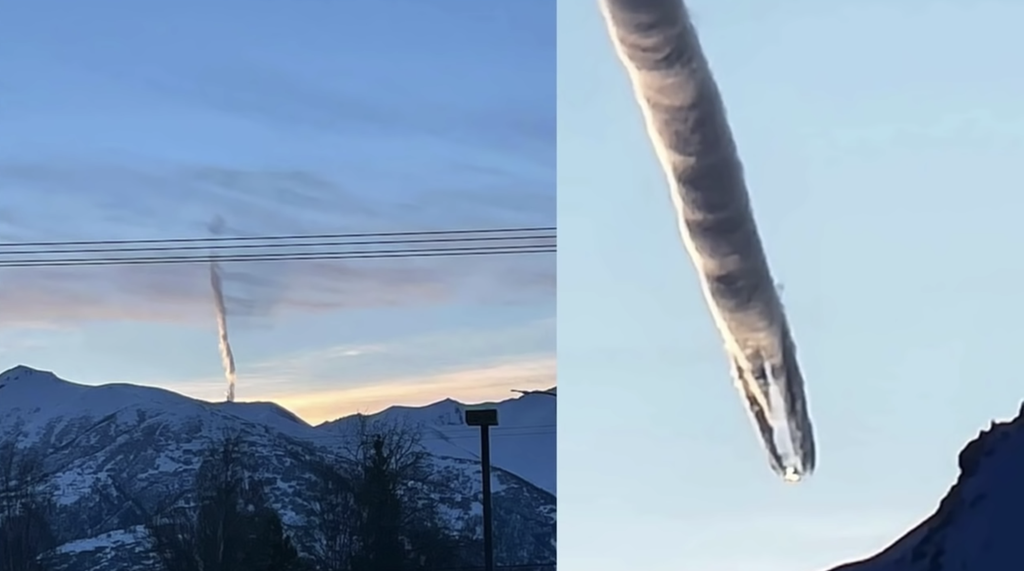 A strange, narrow cloud was seen over Lazy Mountain in Alaska (YouTube / UFO Sightings Daily)