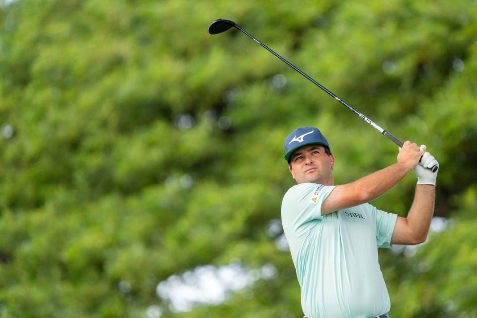 Greyson Sigg hits his tee shot on the second hole during the third round of the Sony Open in Hawaii golf tournament at Waialae Country Club. Mandatory Credit: Kyle Terada-USA TODAY Sports