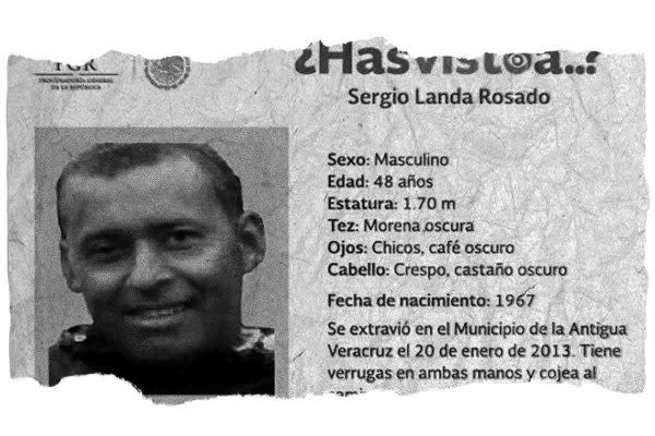 Ficha de búsqueda del periodista Sergio Landa, secuestrado en Veracruz en 2013.