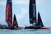 Sailing - America's Cup finals - Hamilton, Bermuda - June 26, 2017 - Oracle Team USA lead off the start line against Emirates Team New Zealand in race nine of America's Cup finals. REUTERS/Mike Segar