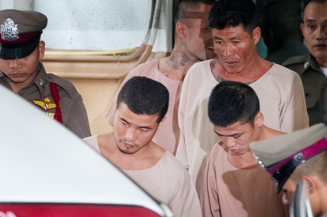 Myanmar nationals Wai Phyo, centre left, and Zaw Lin, centre right, have lost their appeal against their death sentence (AP)