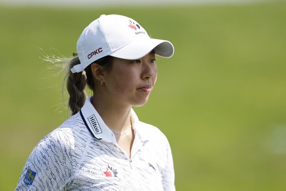 Lauren Kim of Canada walks off the fifth tee during the first round of the Mizuho Americas Open at Liberty National Golf Club on June 01, 2023 in Jersey City, New Jersey. (Photo by Adam Hunger/Getty Images)