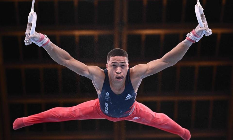 Britain’s Joe Fraser fell off the pommel horse but recovered to produce a grandstand finish on the rings.