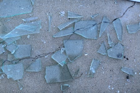 Broken glass is seen after a powerful earthquake struck Southern California near the city of Ridgecrest