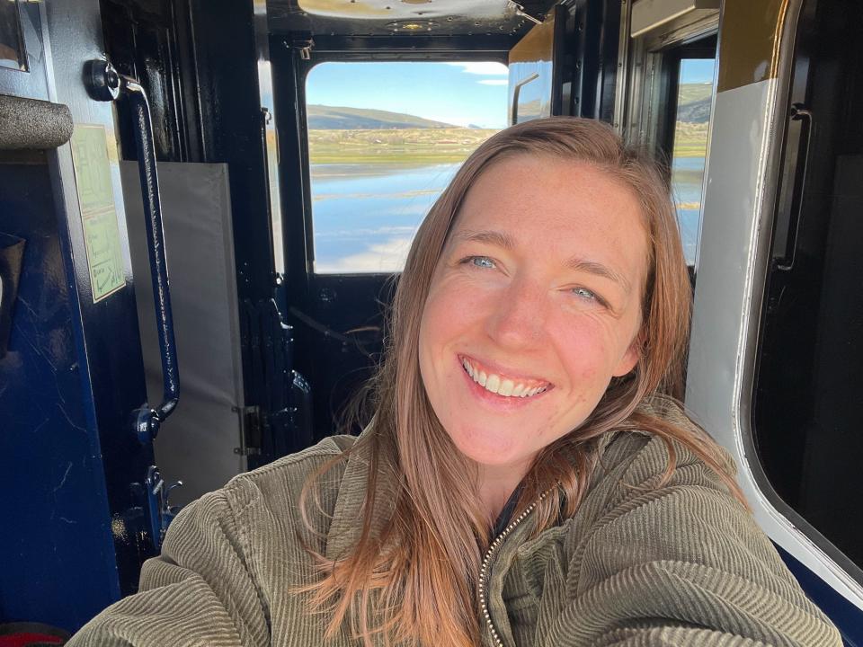 The author on the observation deck of the Rocky Mountaineer.